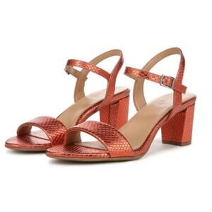 Naturalizer Womens Bristol Heel Sandal Size 8.5 Wide Orange Metallic Snake NWOB